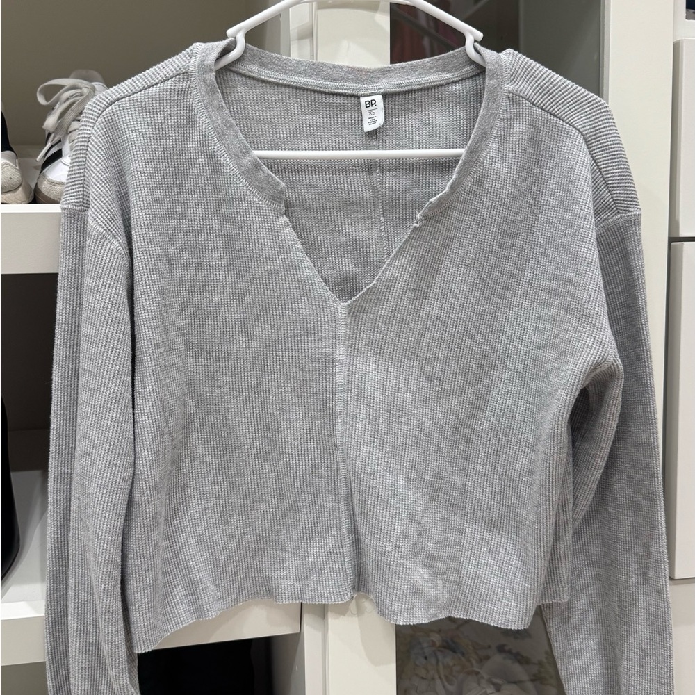 BP Light Gray Ribbed Long Sleeve Top